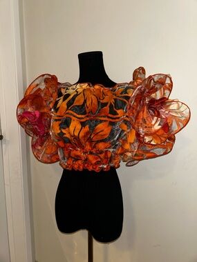 Cee Cee’s Closet NYC Jibrila Cotton Silk Organza Vibrant Ruffled Top NWOT